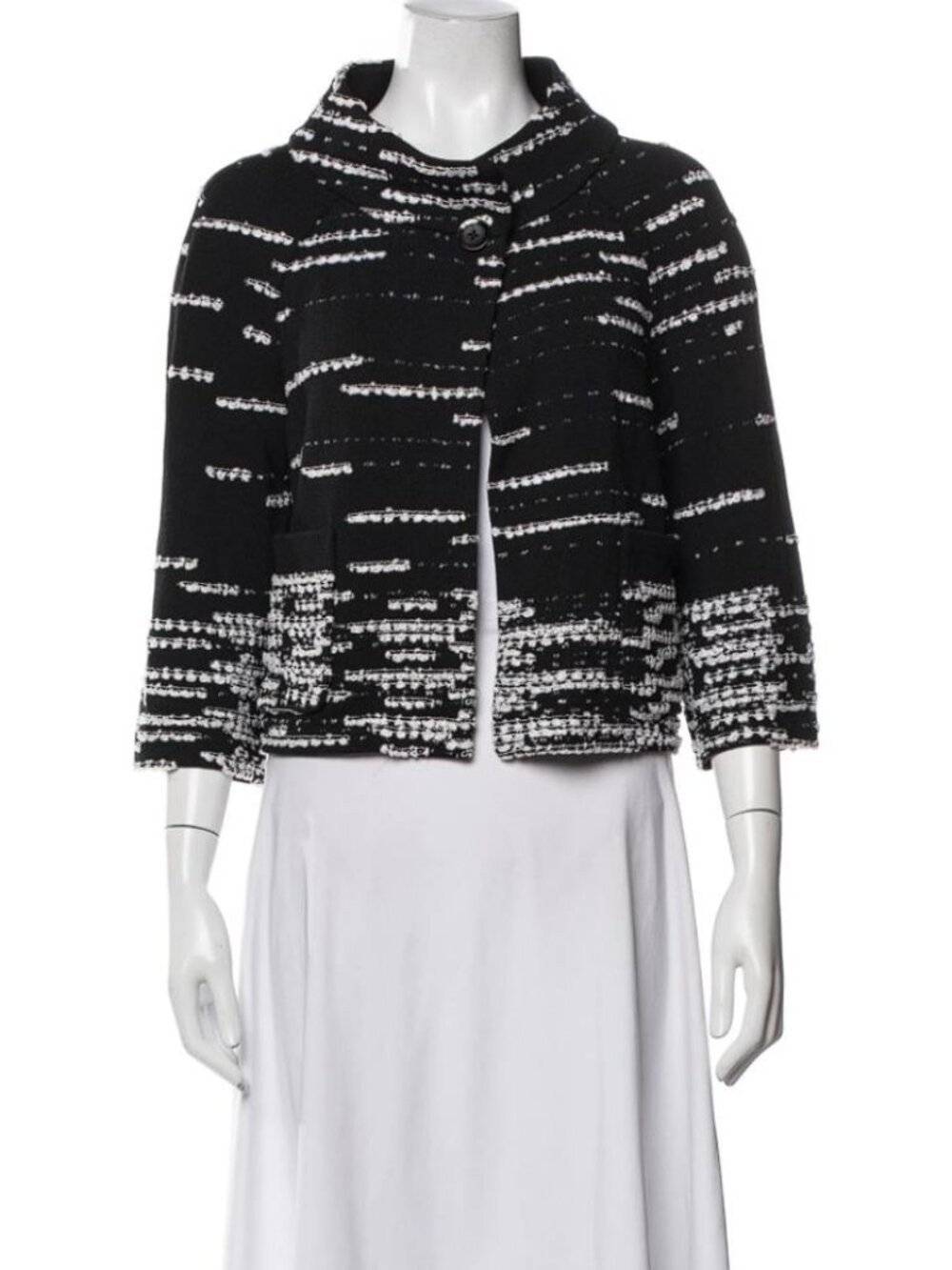 ST. JOHN Women's Textured Knit Tweed Boucle Jacket Size 4 in Black/White